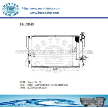 Алюминиевый радиатор для TOYOTA 08 Corolla 1640031520/1640022180/164100H260 Производитель и прямая продажа